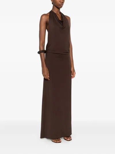 Gimaguas Sleeveless Maxi Dress Halter Neckline In Brown