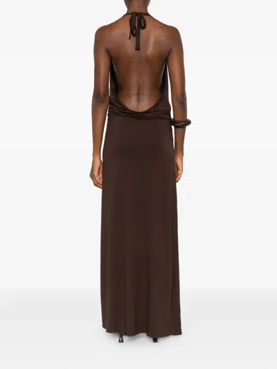 Gimaguas Sleeveless Maxi Dress Halter Neckline In Brown