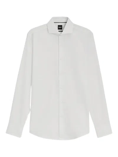 Hugo Boss Slim-fit Shirt In Italian-made Performance-stretch Jersey In White