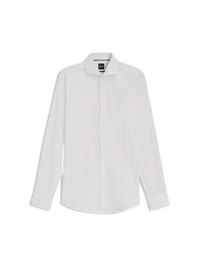 Hugo Boss Slim-fit Shirt In Italian-made Performance-stretch Jersey In White