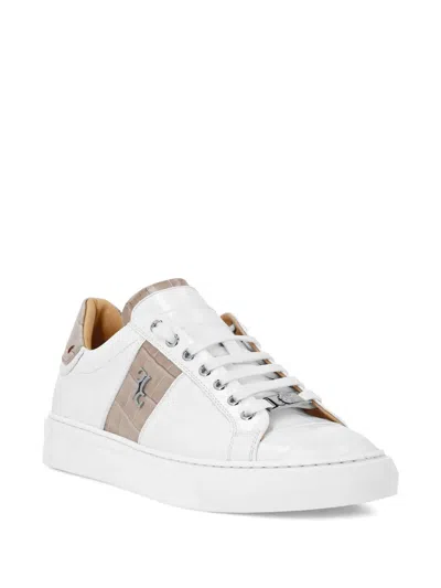 Billionaire Crocodile-effect Leather Sneakers In White