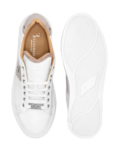Billionaire Crocodile-effect Leather Sneakers In White