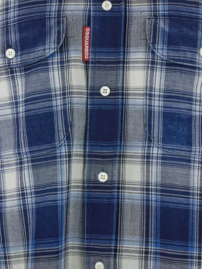 Dsquared2 Checked Pattern Shirt With Pockets And Collar In Blue