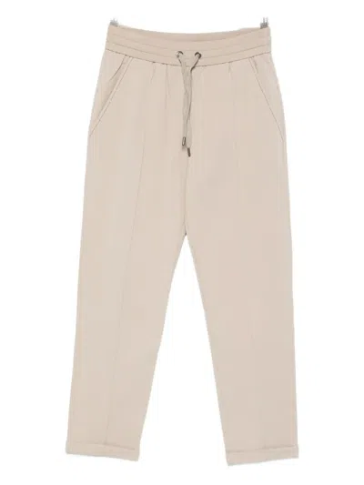 Brunello Cucinelli Cotton Joggers With Elastic Waistband And Side Pockets In Neutral