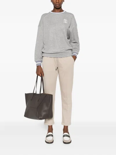 Brunello Cucinelli Cotton Joggers With Elastic Waistband And Side Pockets In Neutral