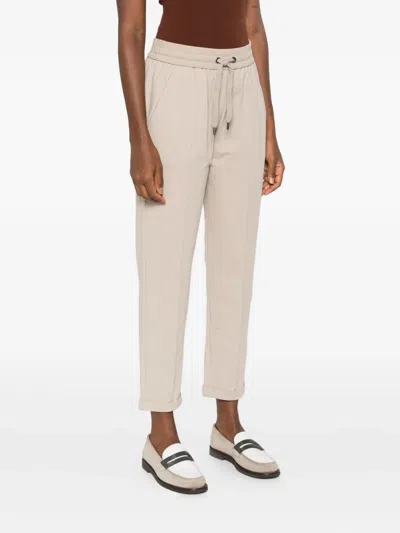 Brunello Cucinelli Cotton Joggers With Elastic Waistband And Side Pockets In Neutral