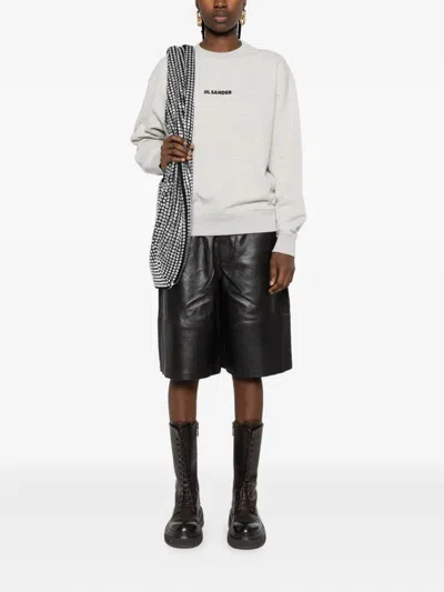 Jil Sander Grey Logo-embroidered Cotton Sweatshirt In Gray