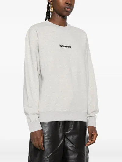 Jil Sander Grey Logo-embroidered Cotton Sweatshirt In Gray