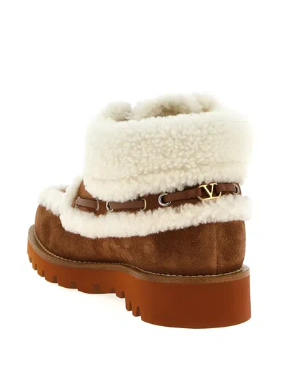 Valentino Garavani Palm Avenue Ankle Boot In Split-grain Leather And Wool 25mm Woman Tobacco/natural In Brown