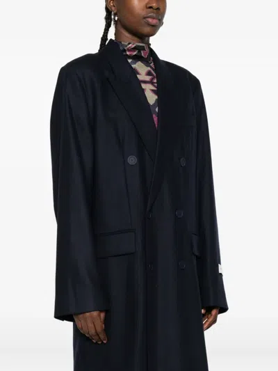 Fiorucci Wool-blend Double-breasted Coat In Blue