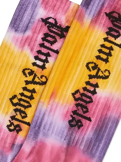 Palm Angels Logo Tie-dye Cotton-blend Socks In Yellow