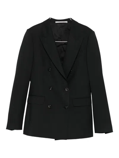 Tagliatore Double-breasted Tailored Blazer In Black Wool Blend In Black