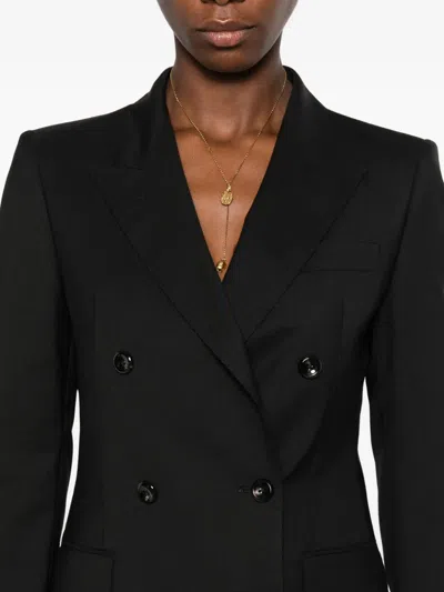Tagliatore Double-breasted Tailored Blazer In Black Wool Blend In Black
