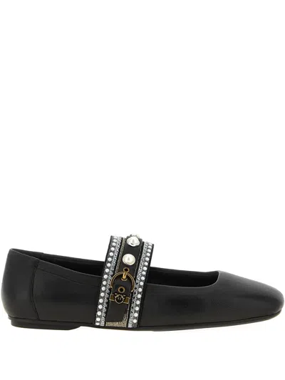 Pinko Leather Ballerinas In Black