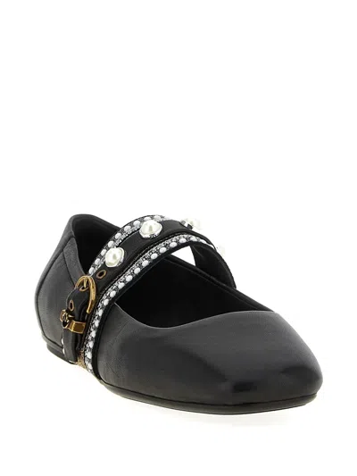 Pinko Leather Ballerinas In Black