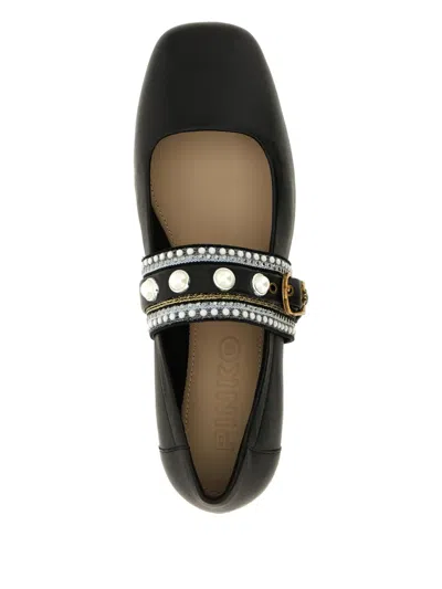 Pinko Leather Ballerinas In Black