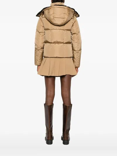 Moncler Piumino Corto Castelnou Con Cappuccio In Pile E Trapuntatura A Quadri In Neutral