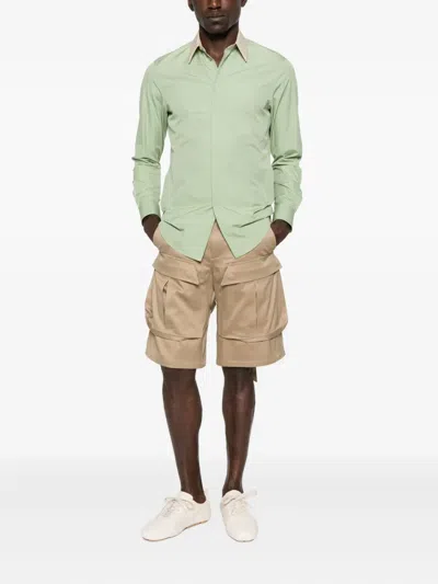 Fendi Contrast-collar Logo-embroidered Shirt In Green