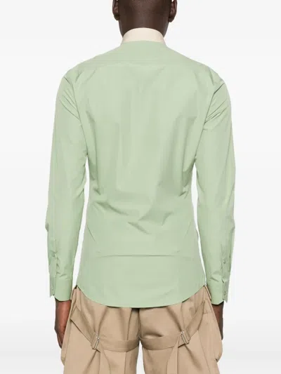 Fendi Contrast-collar Logo-embroidered Shirt In Green