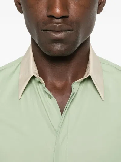 Fendi Contrast-collar Logo-embroidered Shirt In Green