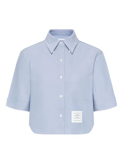 Thom Browne Cropped Cotton Shirt Boxy Fit Patch Pocket In Black