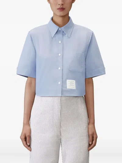 Thom Browne Cropped Cotton Shirt Boxy Fit Patch Pocket In Black