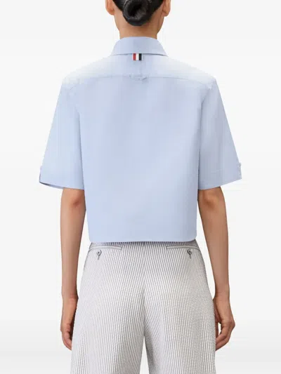 Thom Browne Cropped Cotton Shirt Boxy Fit Patch Pocket In Black
