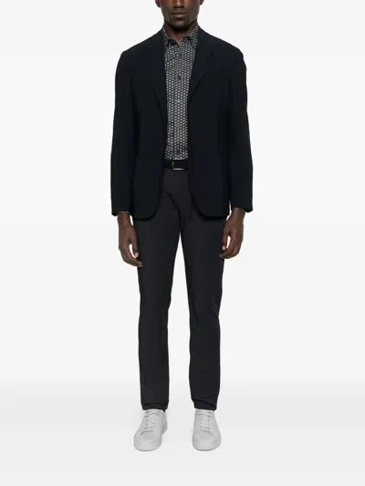 Emporio Armani Geometric Print Cotton Shirt With Button-down Collar In Blue