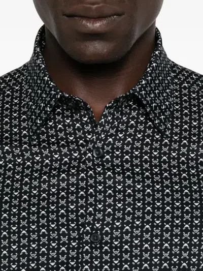 Emporio Armani Geometric Print Cotton Shirt With Button-down Collar In Blue