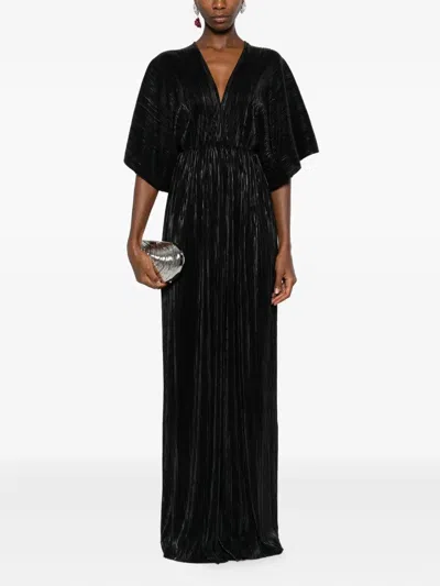 Roserry Pleated V-neck Maxi Dress In Black