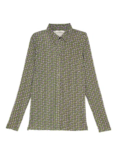 几何图案印花搭扣衬衫