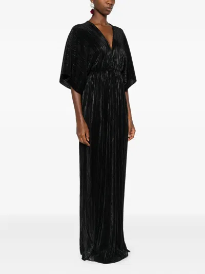 Roserry Pleated V-neck Maxi Dress In Black