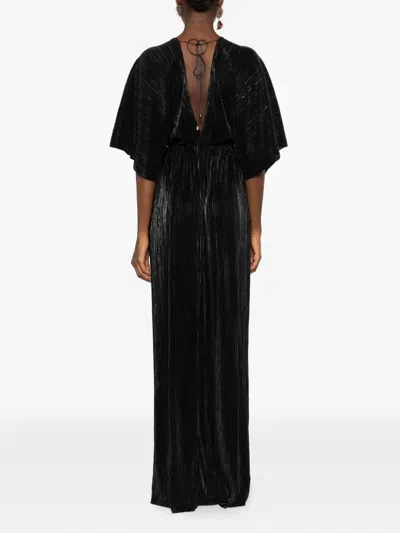 Roserry Pleated V-neck Maxi Dress In Black