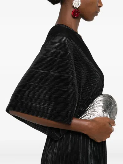 Roserry Pleated V-neck Maxi Dress In Black