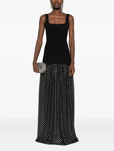 Roserry Polka-dot Square-neck Maxi Dress In Black