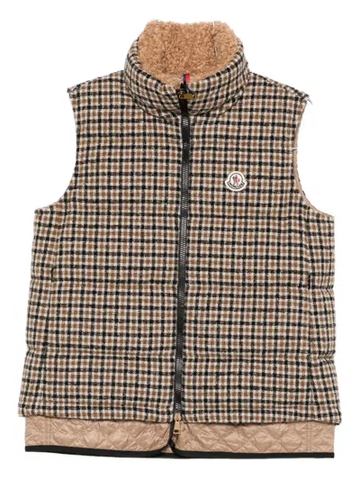 Moncler Touvet Check Down Puffer Vest In Brown
