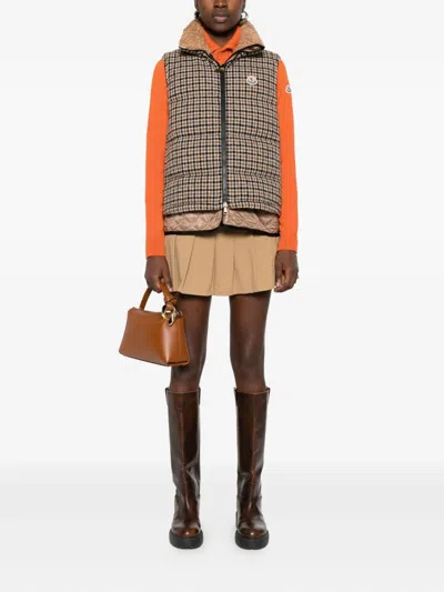 Moncler Touvet Check Down Puffer Vest In Brown