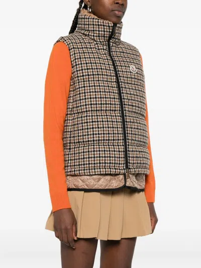 Moncler Touvet Check Down Puffer Vest In Brown