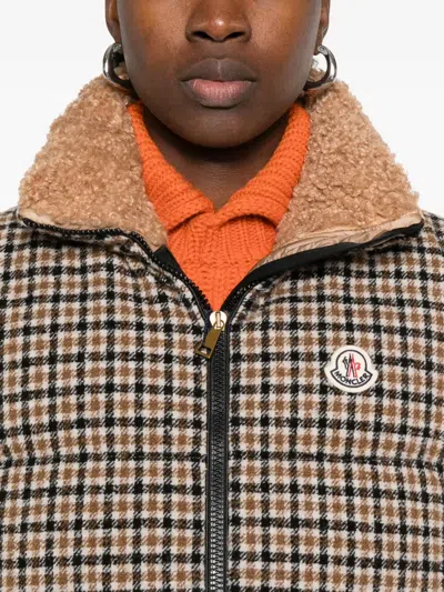 Moncler Touvet Check Down Puffer Vest In Brown