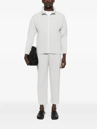 Issey Miyake Ribbed Texture Tailored Trousers Pockets In Gray