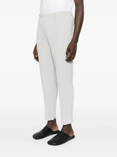 Issey Miyake Ribbed Texture Tailored Trousers Pockets In Gray