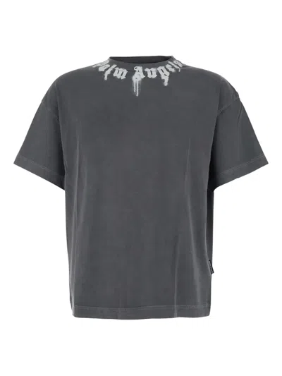 Palm Angels Neck Logo Regular T-shirt In Gray