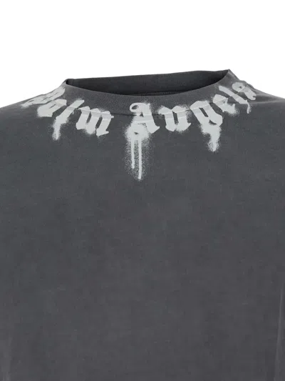 Palm Angels Neck Logo Regular T-shirt In Gray