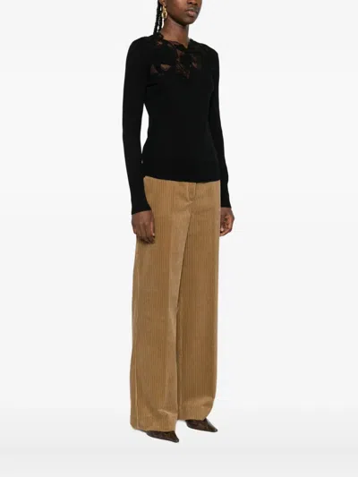 Ermanno Scervino Wool Turtleneck Sweater With Floral Embroidery In Black