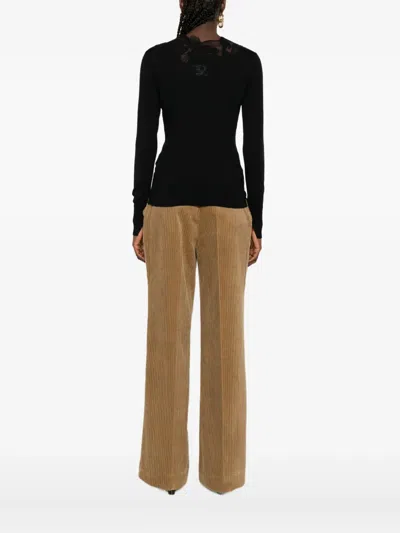 Ermanno Scervino Wool Turtleneck Sweater With Floral Embroidery In Black