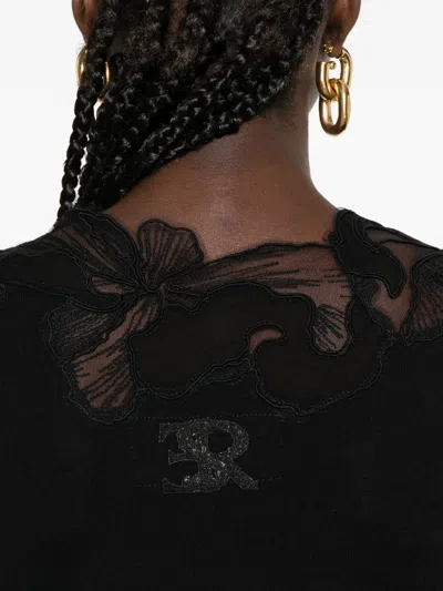 Ermanno Scervino Wool Turtleneck Sweater With Floral Embroidery In Black