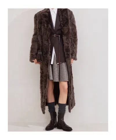 Brunello Cucinelli Capretta Double-breasted Shearling Coat In Brown