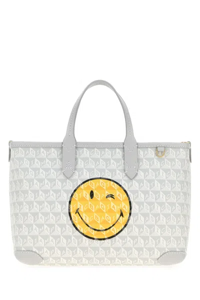 Anya Hindmarch Printed Canvas Xs I Am A Plastic Bag Handbag In White
