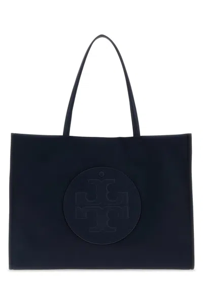 Tory Burch Spacious Black Tote With Embossed Logo And Sturdy Handles In Blue