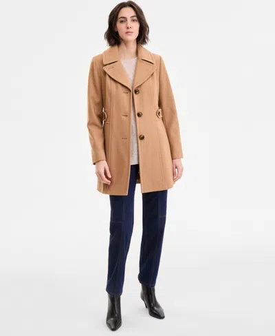 Anne Klein Women's Single-breasted Walker Coat, Exclusively At Macy's In Brown